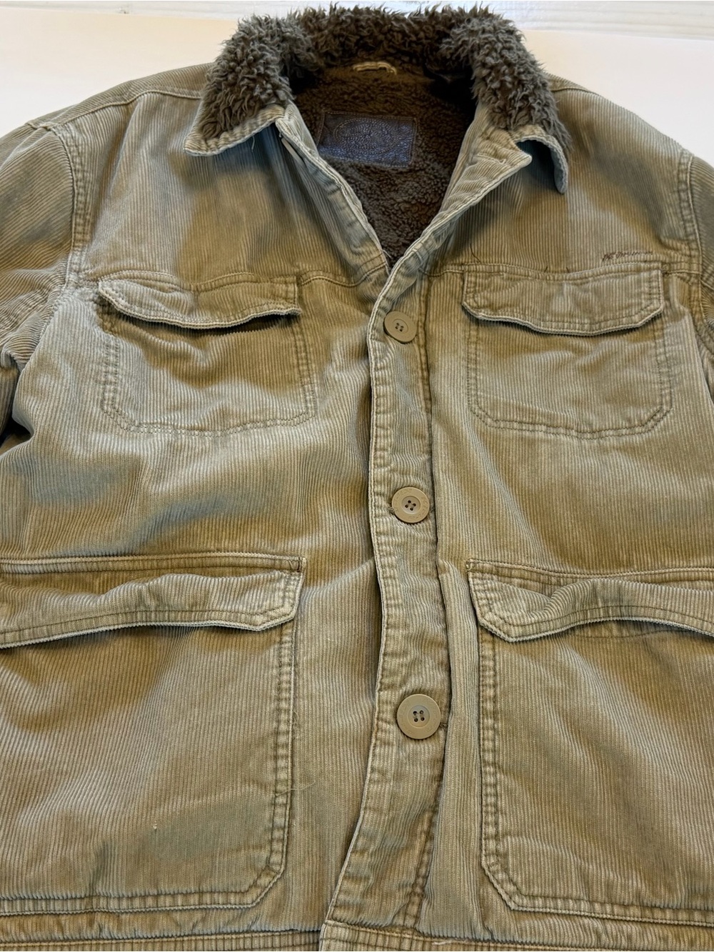 Kirra Corduroy Sherpa Lined Jacket Mens Sage Green Khaki Trucker Coat Y2K